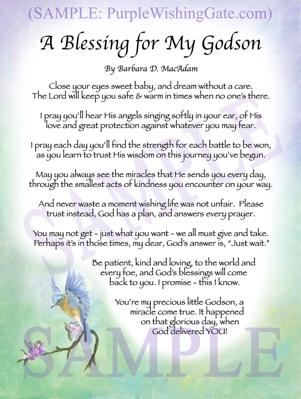 A Blessing for My Godson (baby) - Baby Gift - PurpleWishingGate.com
