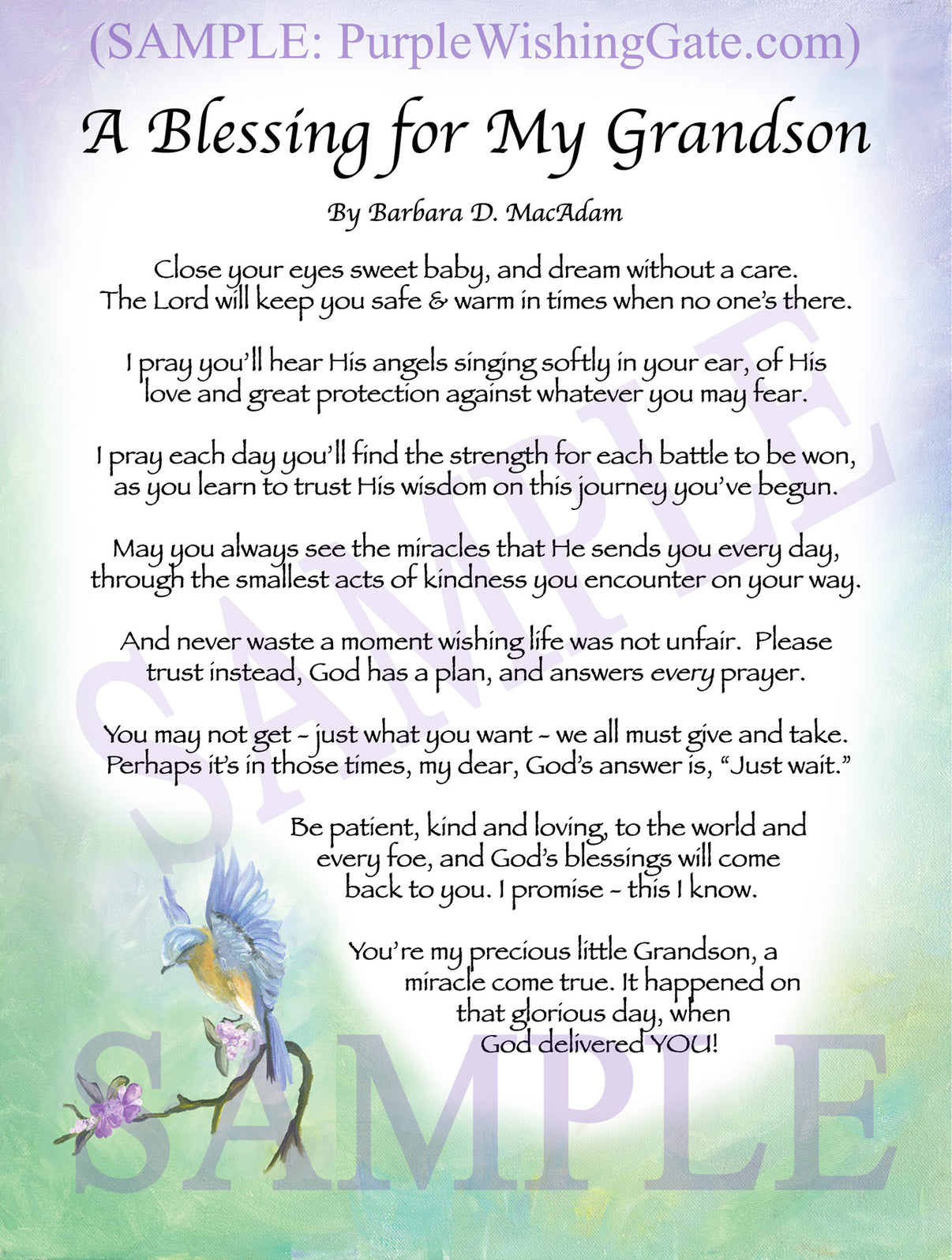 A Blessing for My Grandson (baby) - Baby Gift - PurpleWishingGate.com