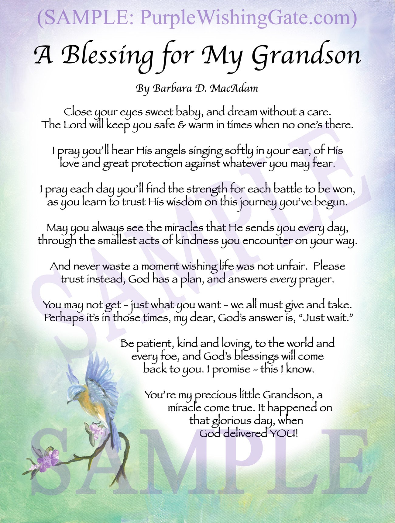 A Blessing for My Grandson (baby) - Baby Gift - PurpleWishingGate.com