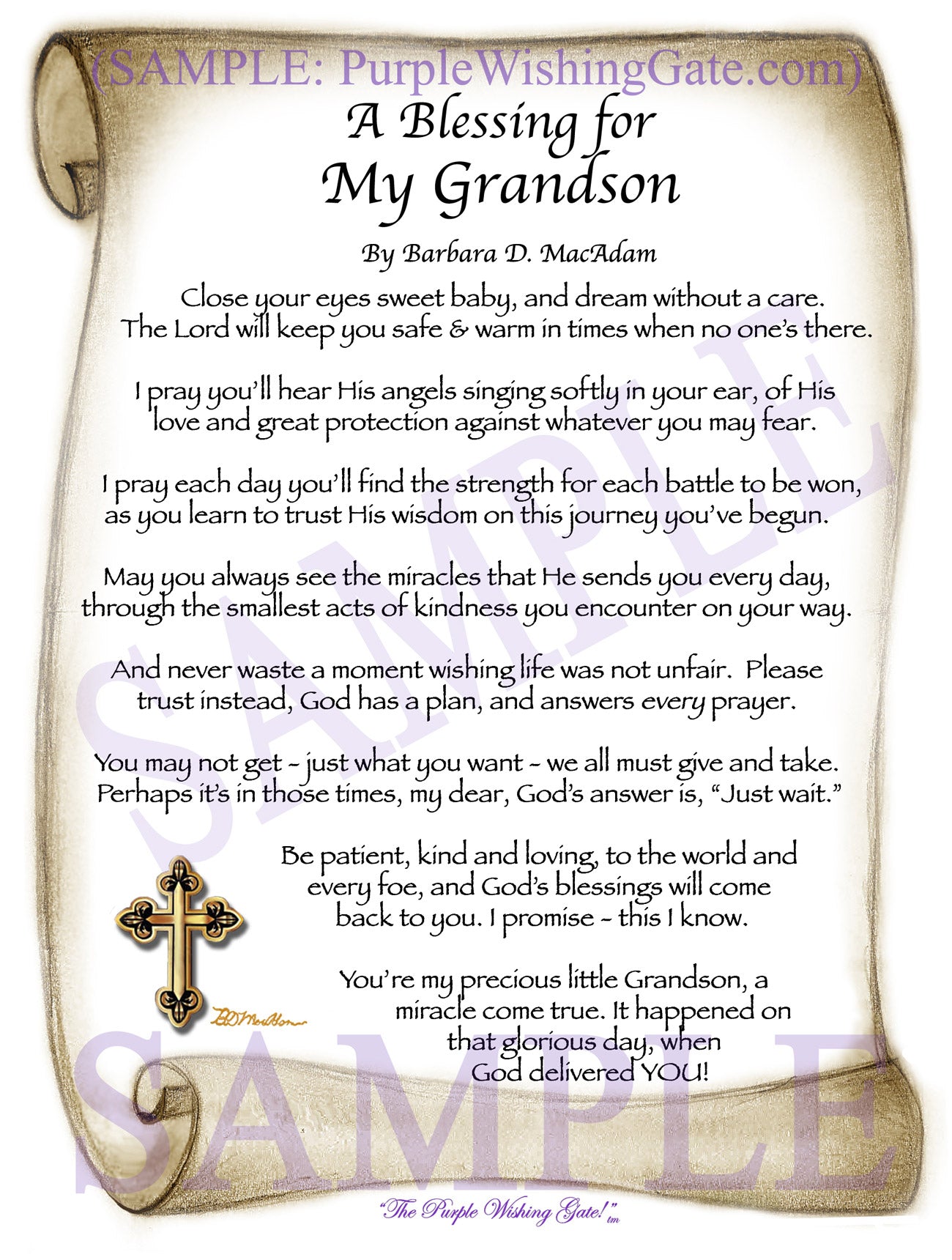 A Blessing for My Grandson (baby) - Baby Gift - PurpleWishingGate.com