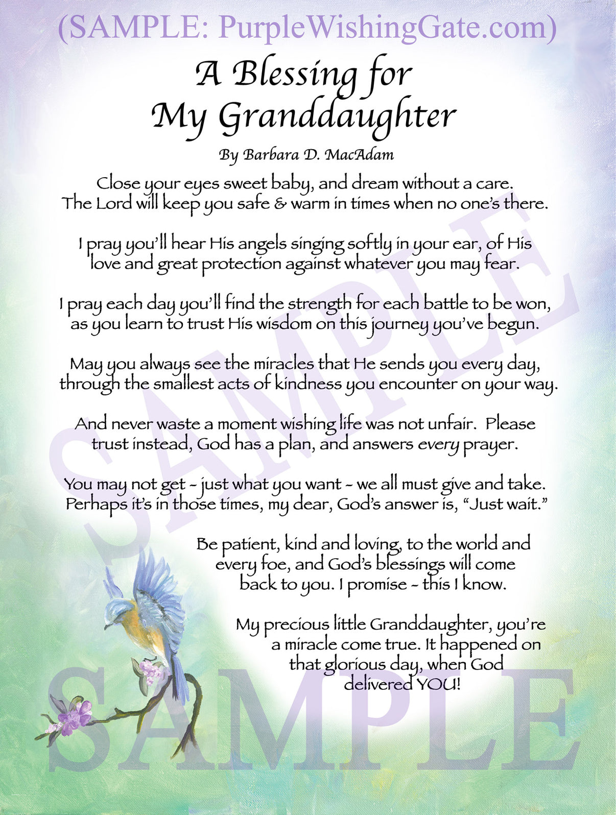 A Blessing for My Granddaughter (baby) - Baby Gift - PurpleWishingGate.com