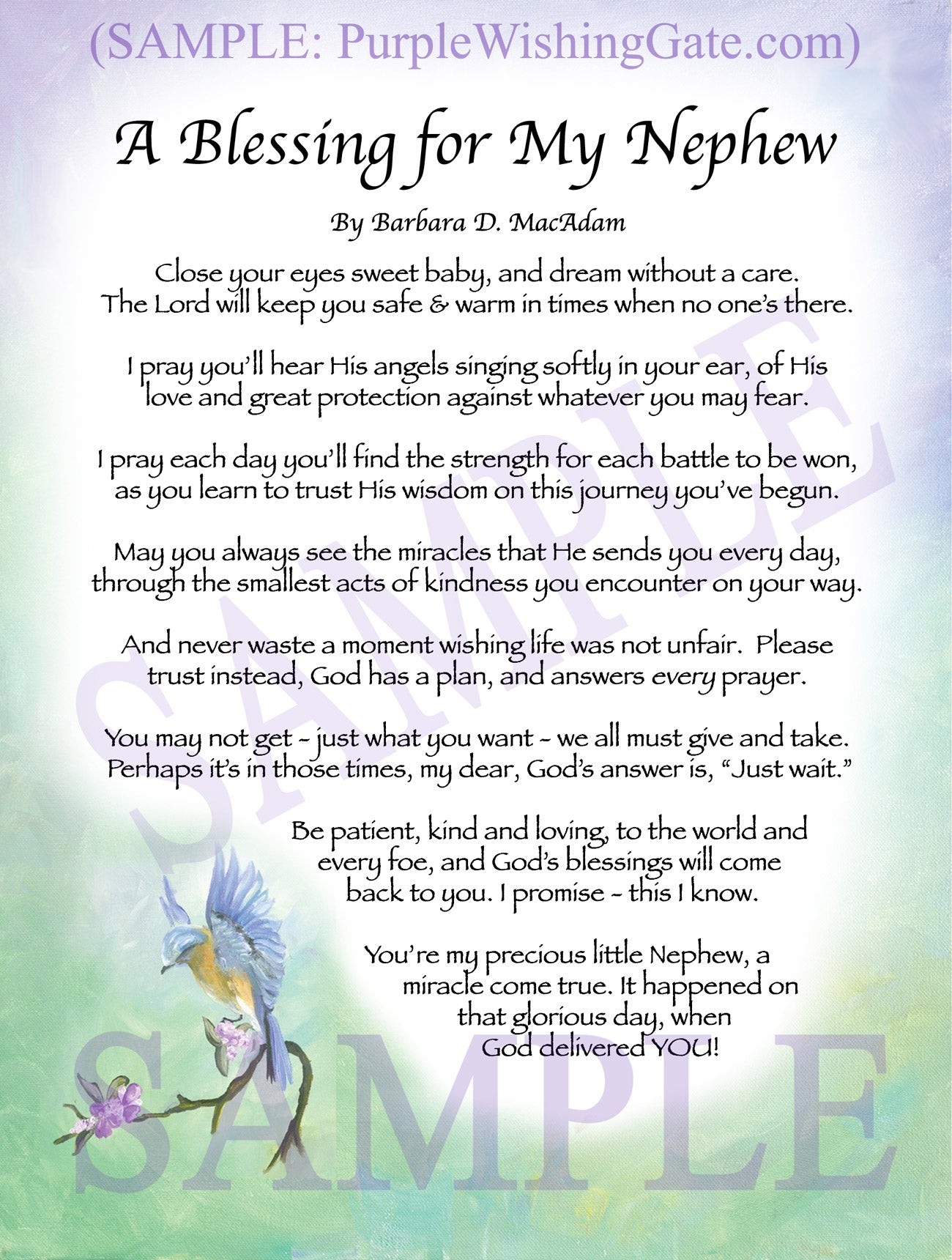 A Blessing for My Nephew (baby) - Baby Gift - PurpleWishingGate.com