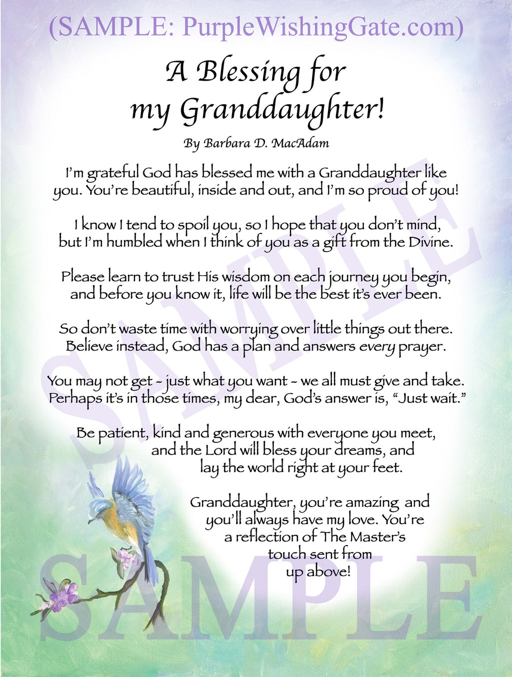A Blessing for My Granddaughter! (child-adult) - Gifts for Granddaughter - PurpleWishingGate.com