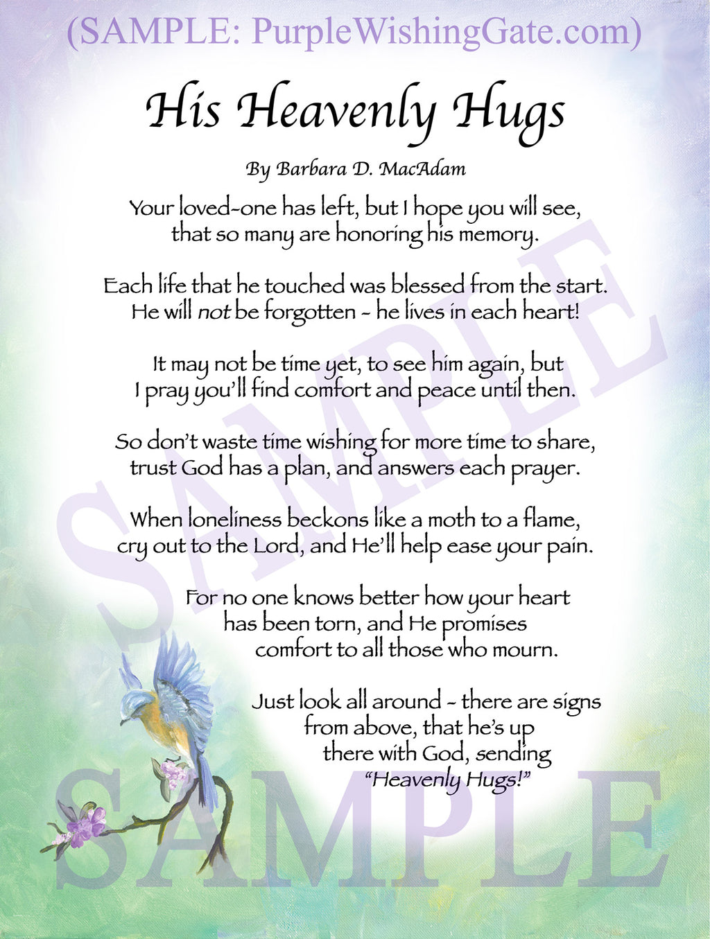 His Heavenly Hugs - Sympathy Gift - PurpleWishingGate.com