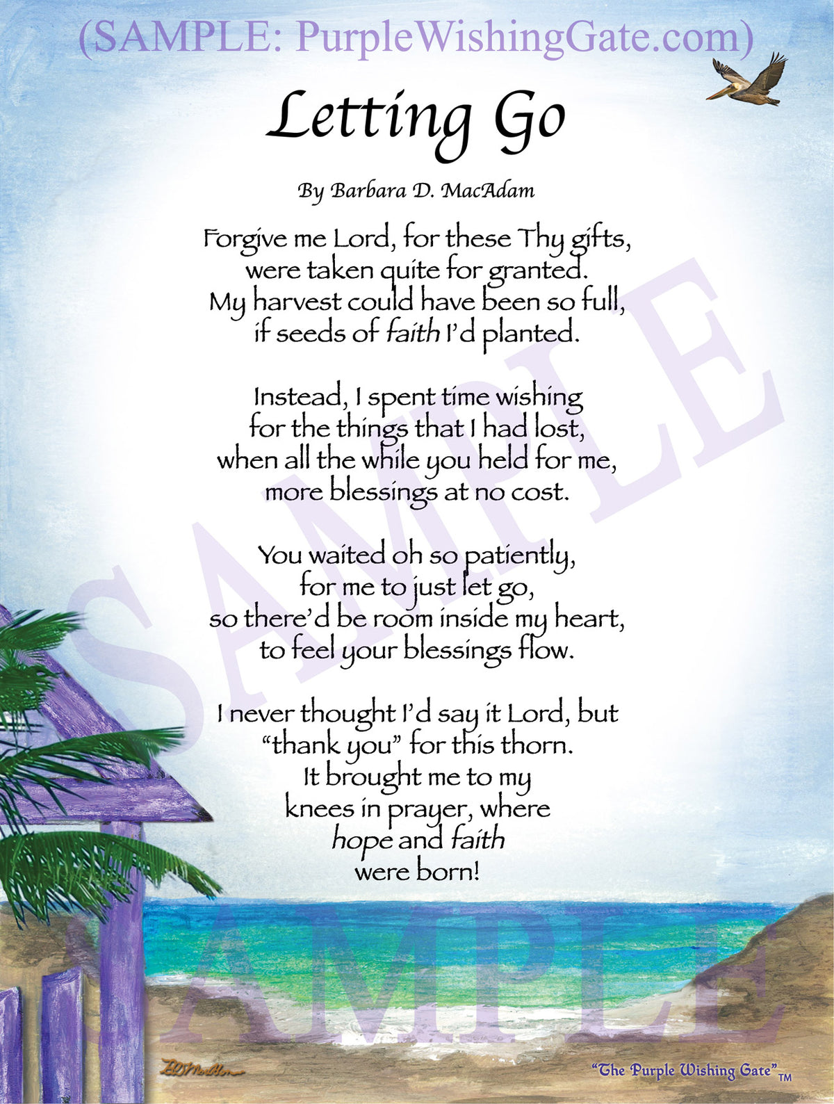 Letting Go poem on Paradise Cove artwork.