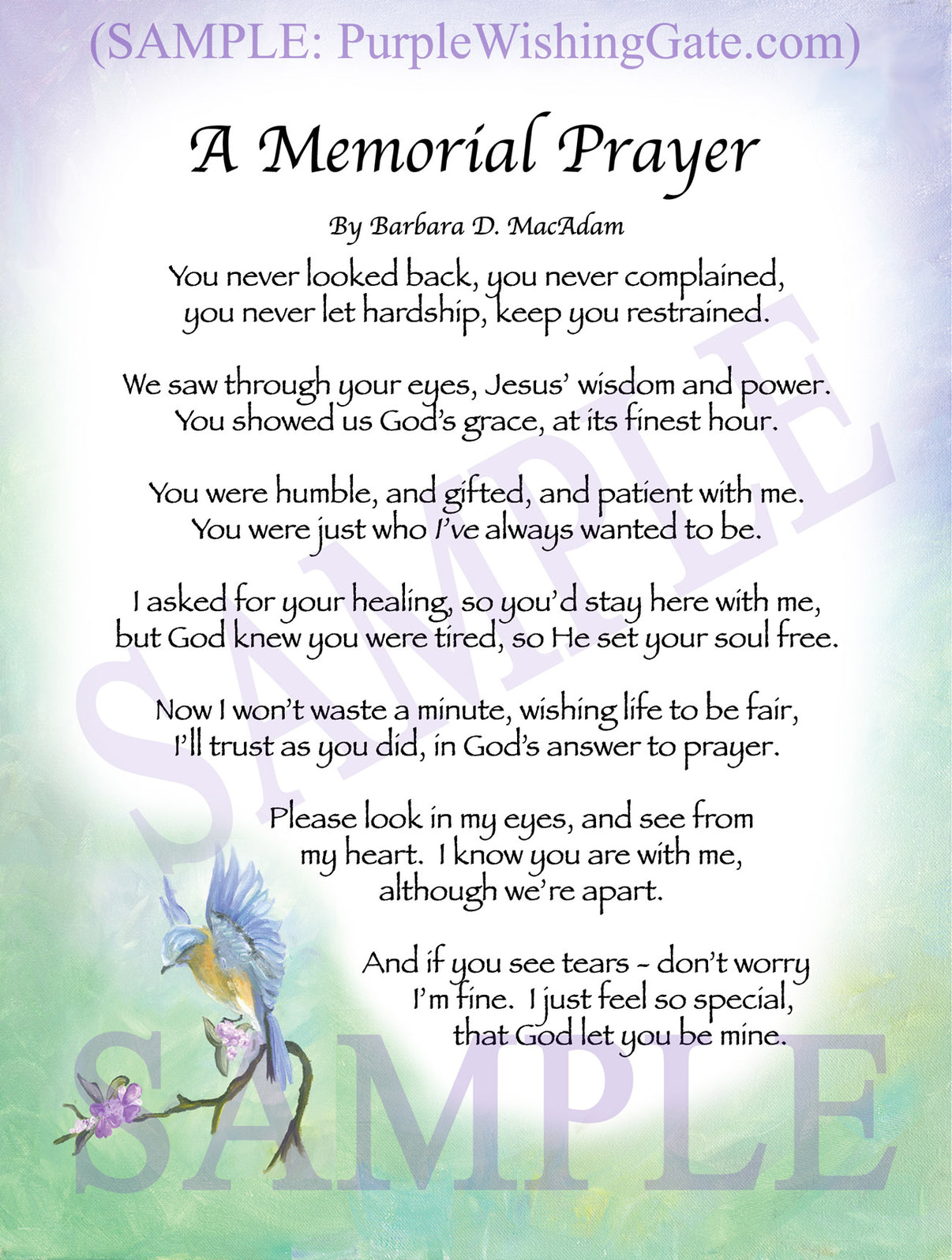 A Memorial Prayer - Memorial Gift - PurpleWishingGate.com