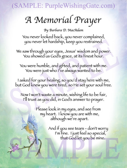 A Memorial Prayer - Memorial Gift - PurpleWishingGate.com