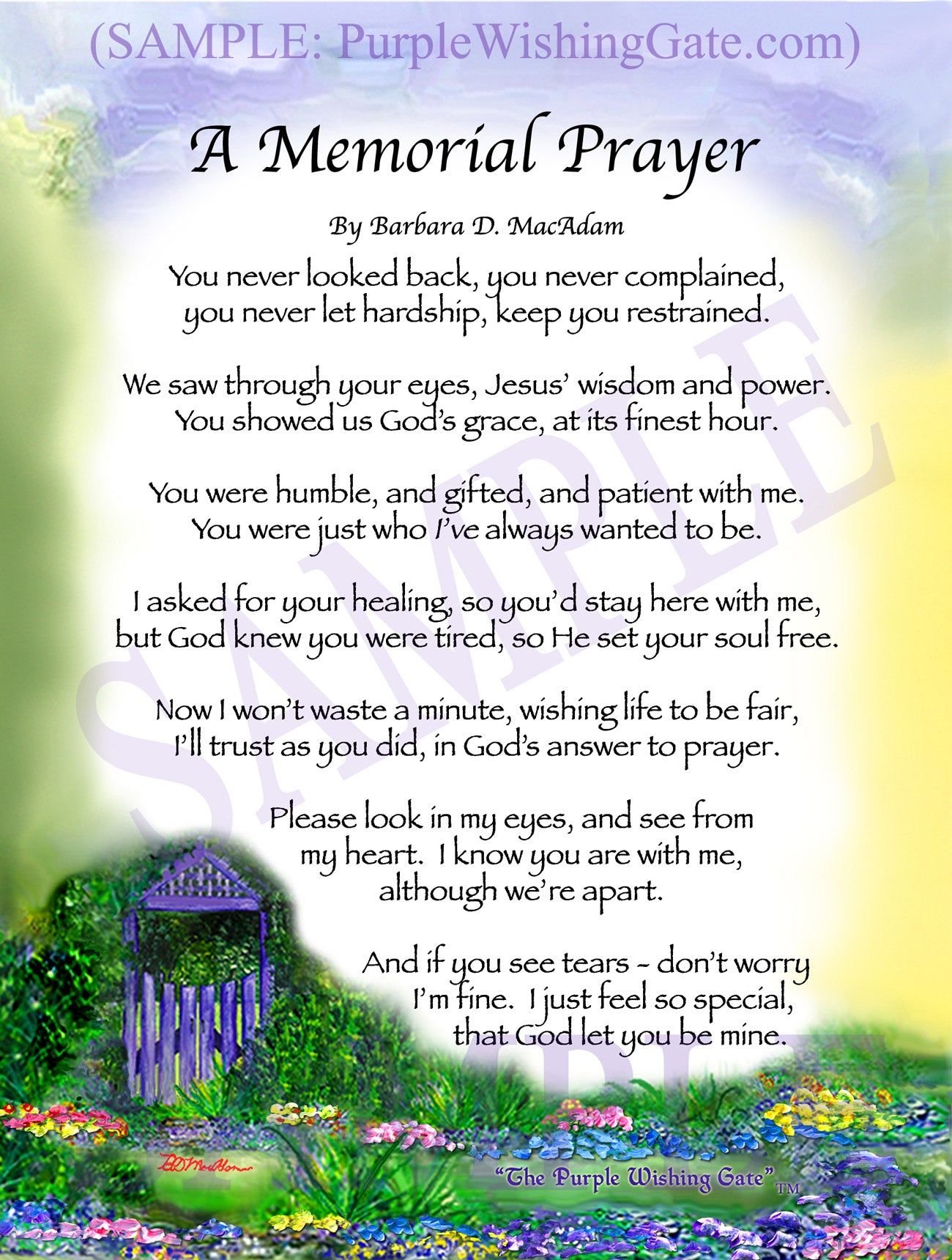 A Memorial Prayer - Memorial Gift - PurpleWishingGate.com