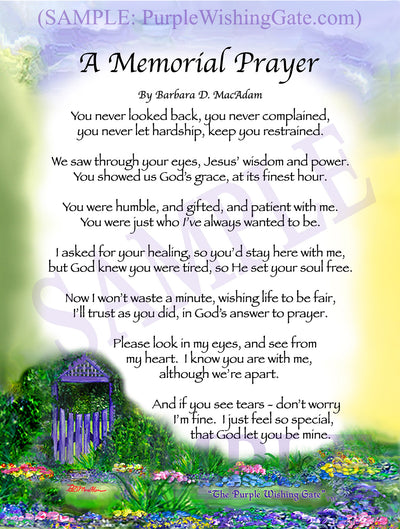 A Memorial Prayer - Memorial Gift - PurpleWishingGate.com