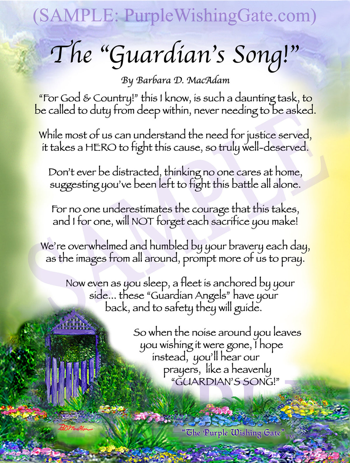 The Guardian's Song poem on Purple Wishing Gate artwork.