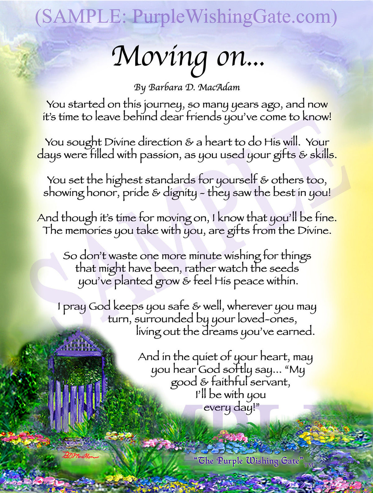 Moving On... poem on Purple Wishing Gate artwork.