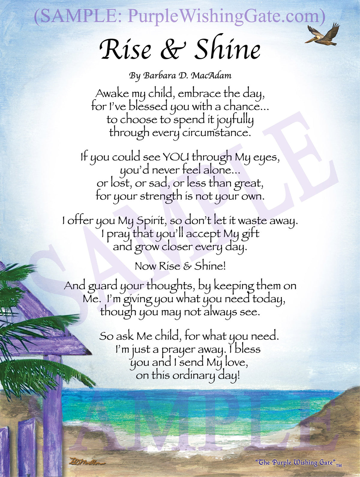 Rise and Shine poem on Paradise Cove artwork.