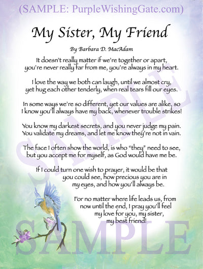 My Sister, My Friend: Personalized Poem Gifts! | PurpleWishingGate.com