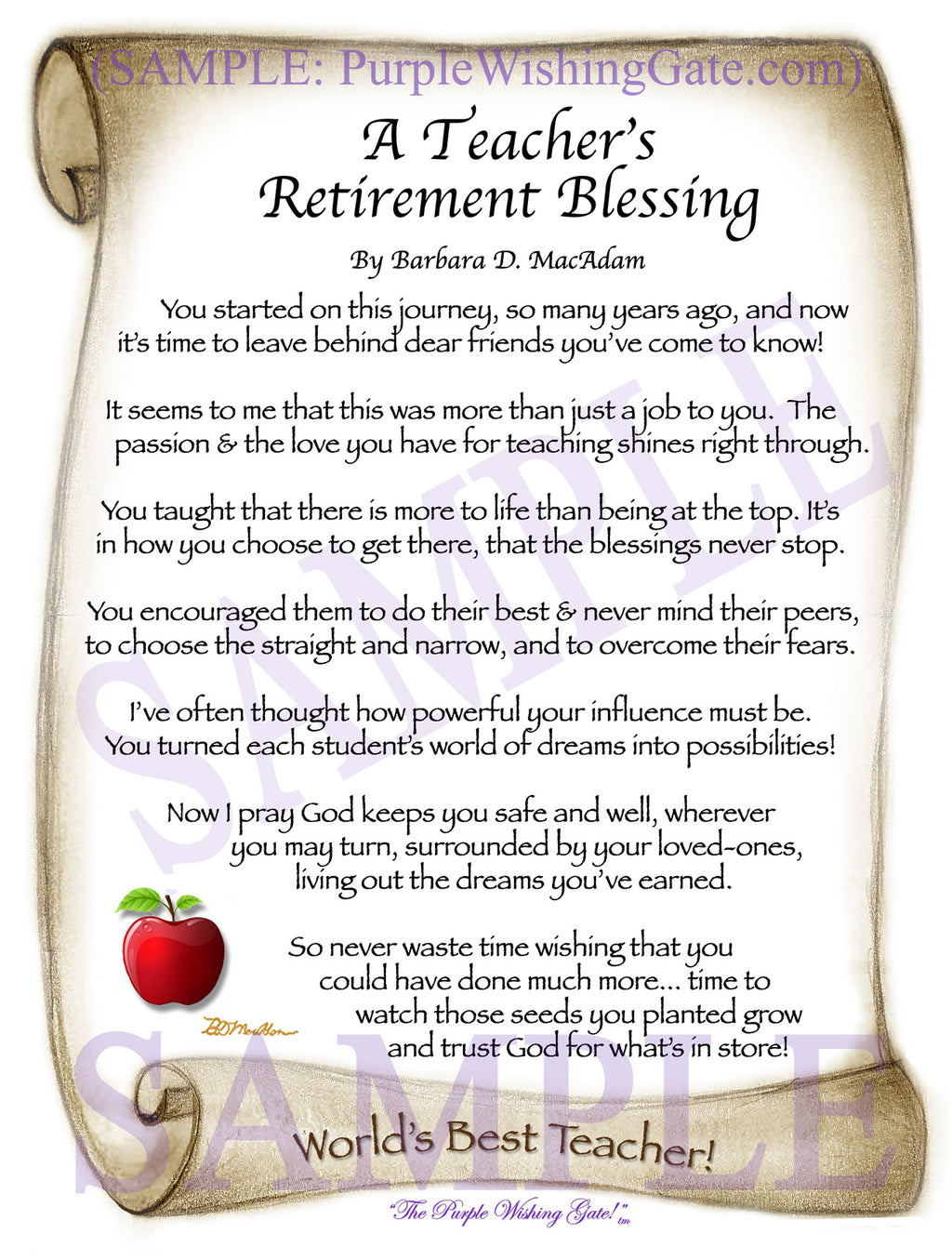 A Teacher&#39;s Retirement Blessing - Retirement Gift - PurpleWishingGate.com