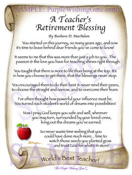 A Teacher's Retirement Blessing - Retirement Gift - PurpleWishingGate.com