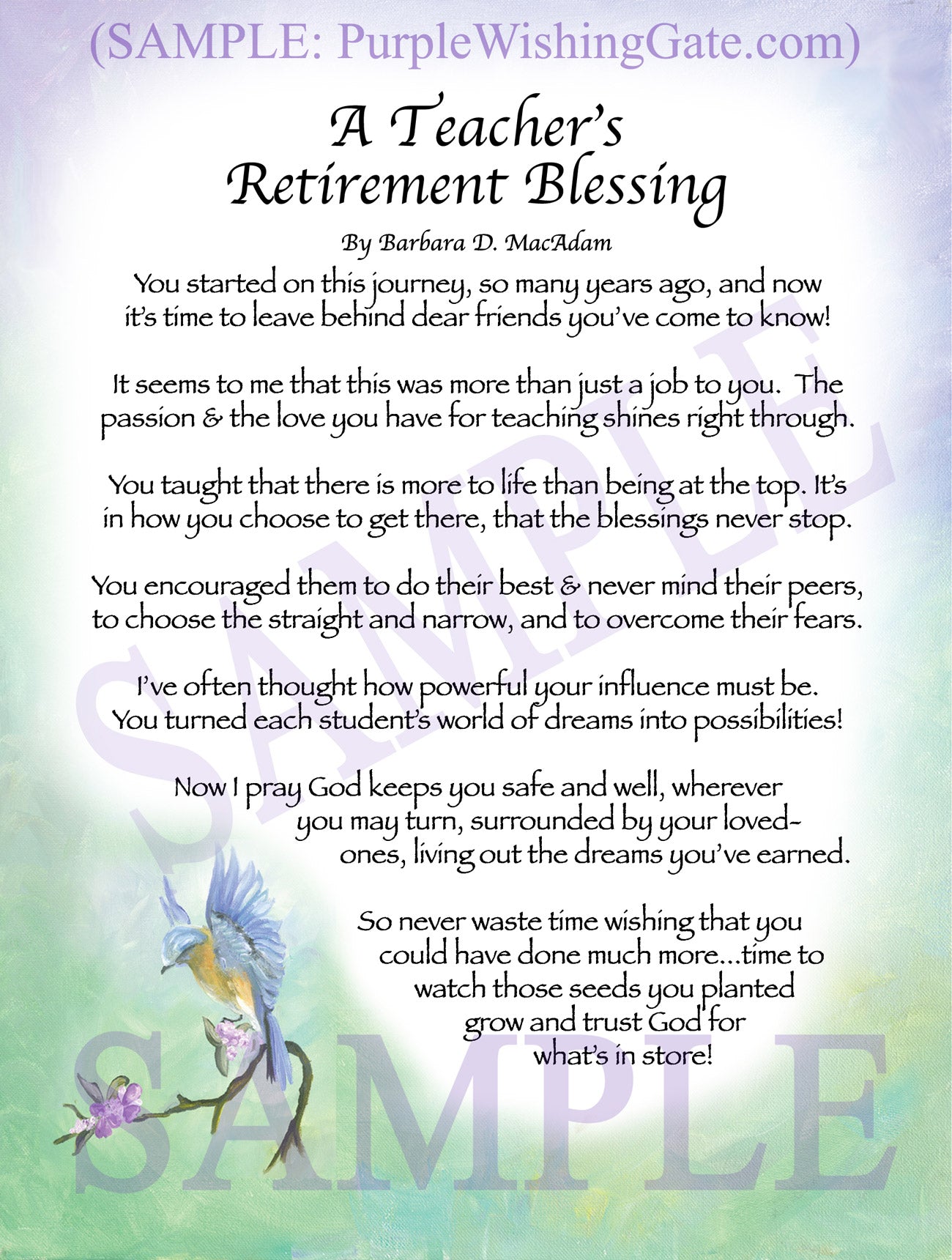 A Teacher's Retirement Blessing - Retirement Gift - PurpleWishingGate.com
